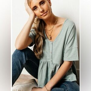 Bohme Fluttershy Peplum Top in Sage